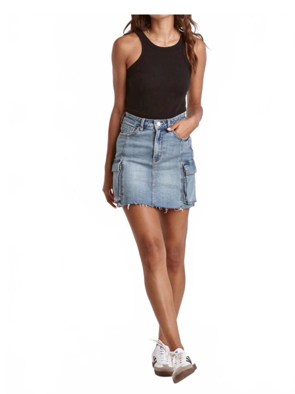 Dear John Frayed High Rise Blue Versatile Edgy Denim Cargo Mini Skirt Size 30